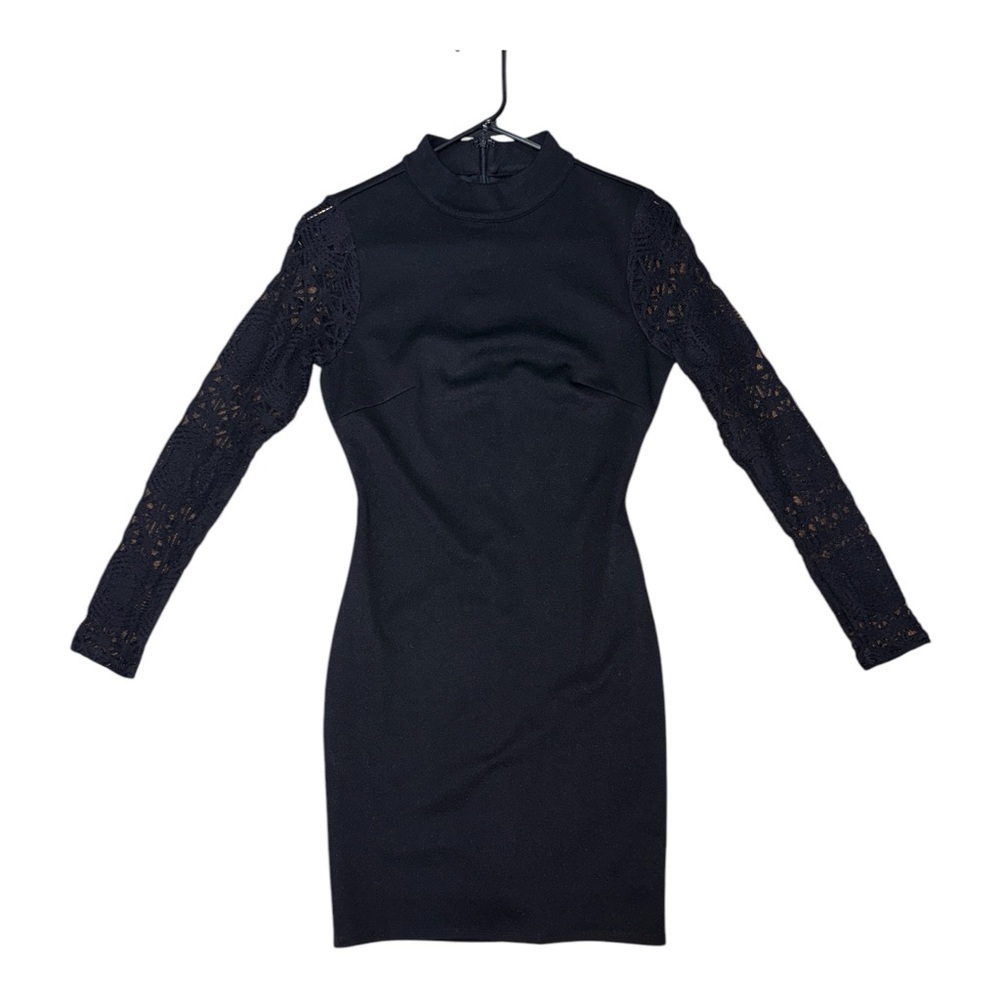 Lulu's Black Ribbed Bodycon Dress with Mock Neck